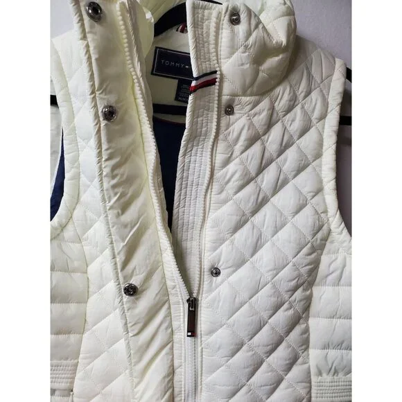 Tommy Hilfiger Women's Ivory Off-White Quilted Front Zip Lined Vest Size Medium - Picture 3 of 10